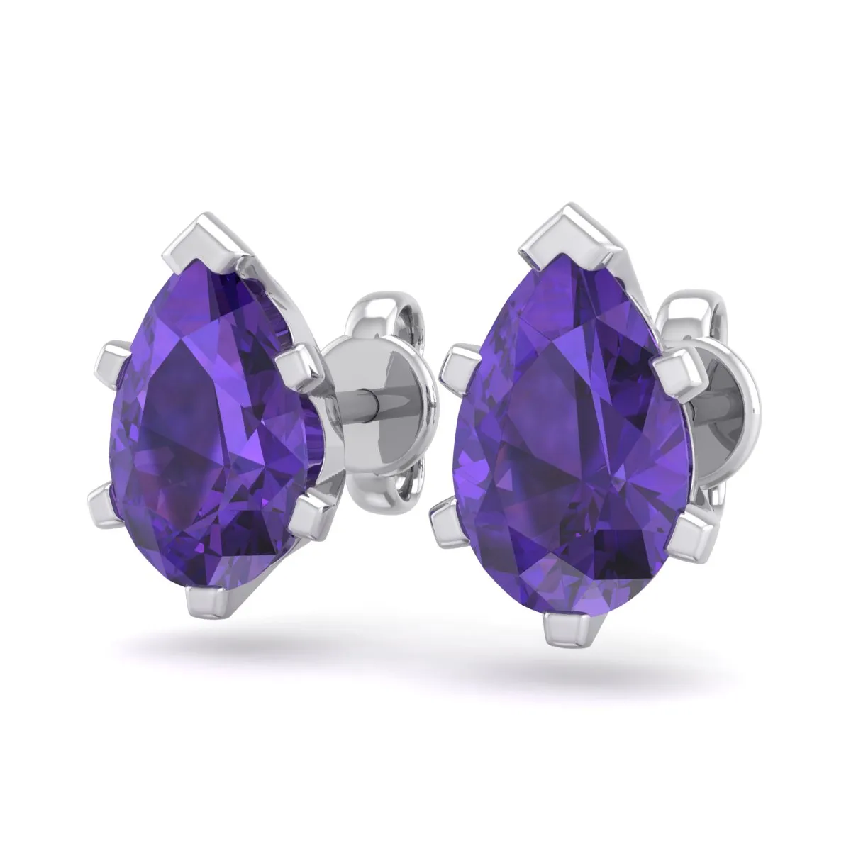 1 1/2 Carat Pear Shape Amethyst Stud Earrings In Sterling Silver