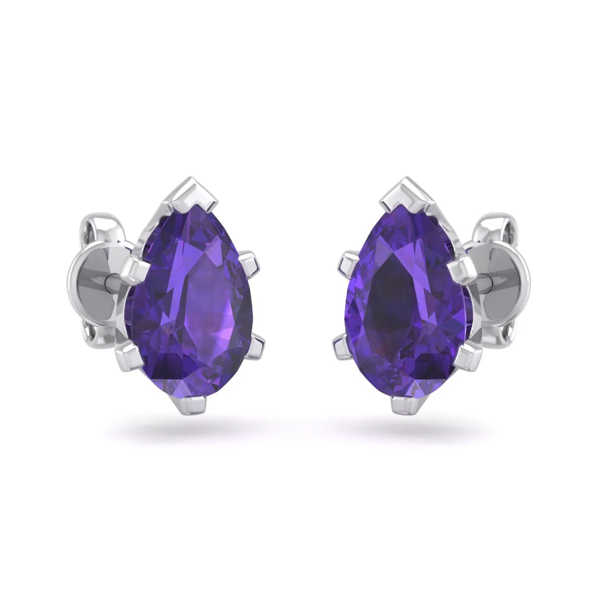 1 1/2 Carat Pear Shape Amethyst Stud Earrings In Sterling Silver