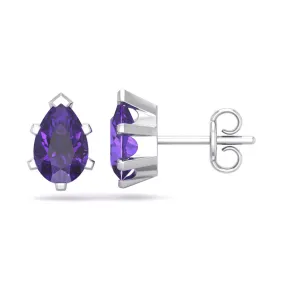 1 1/2 Carat Pear Shape Amethyst Stud Earrings In Sterling Silver