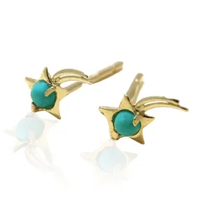 14K Yellow Gold Star Turquoise 2mm Stud Earrings