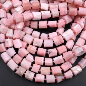 AA Hand Cut Natural Peruvian Pink Opal Tube Beads Cylinder 16" Strand