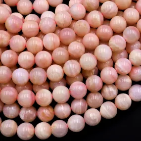 AA Natural Peruvian Pink Opal 6mm 8mm 10mm 12mm 14mm Smooth Round Beads Gemstone 15.5" Strand