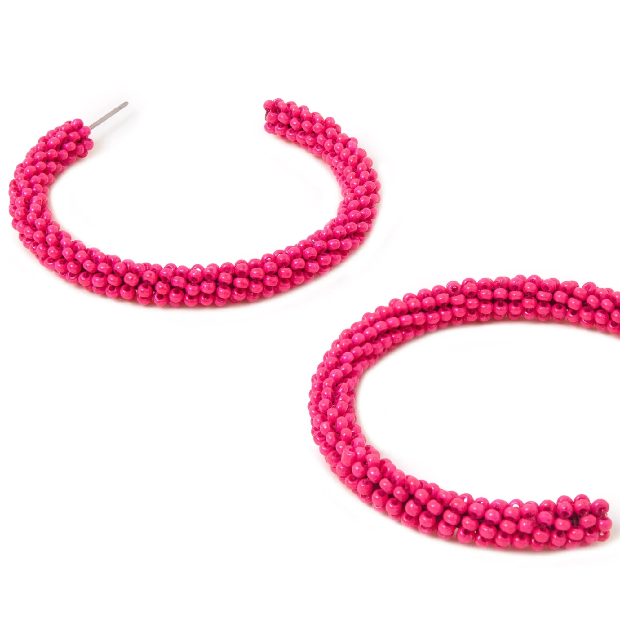 Accessorize London Women's Pink Large Seed Bead Hoops Earrings