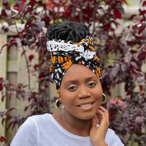 African Black / Orange bogolan / mud cloth headwrap