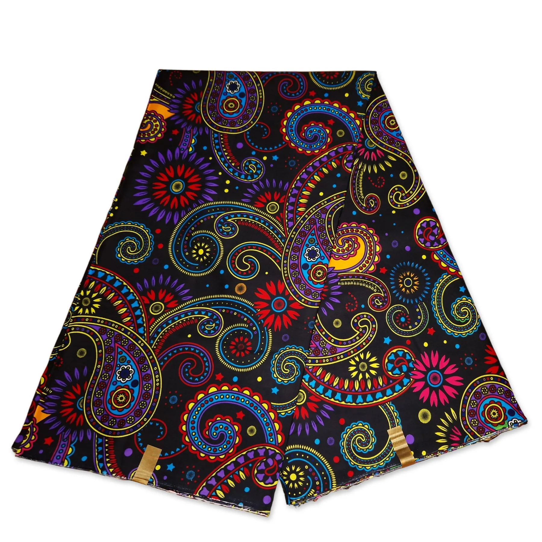 African print fabric - Black Multicolor Paisley - Polycotton