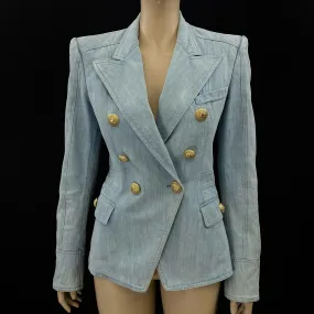 Balmain Women's Double Breasted Denim Jean Jacket Blazer Size 40 | 6