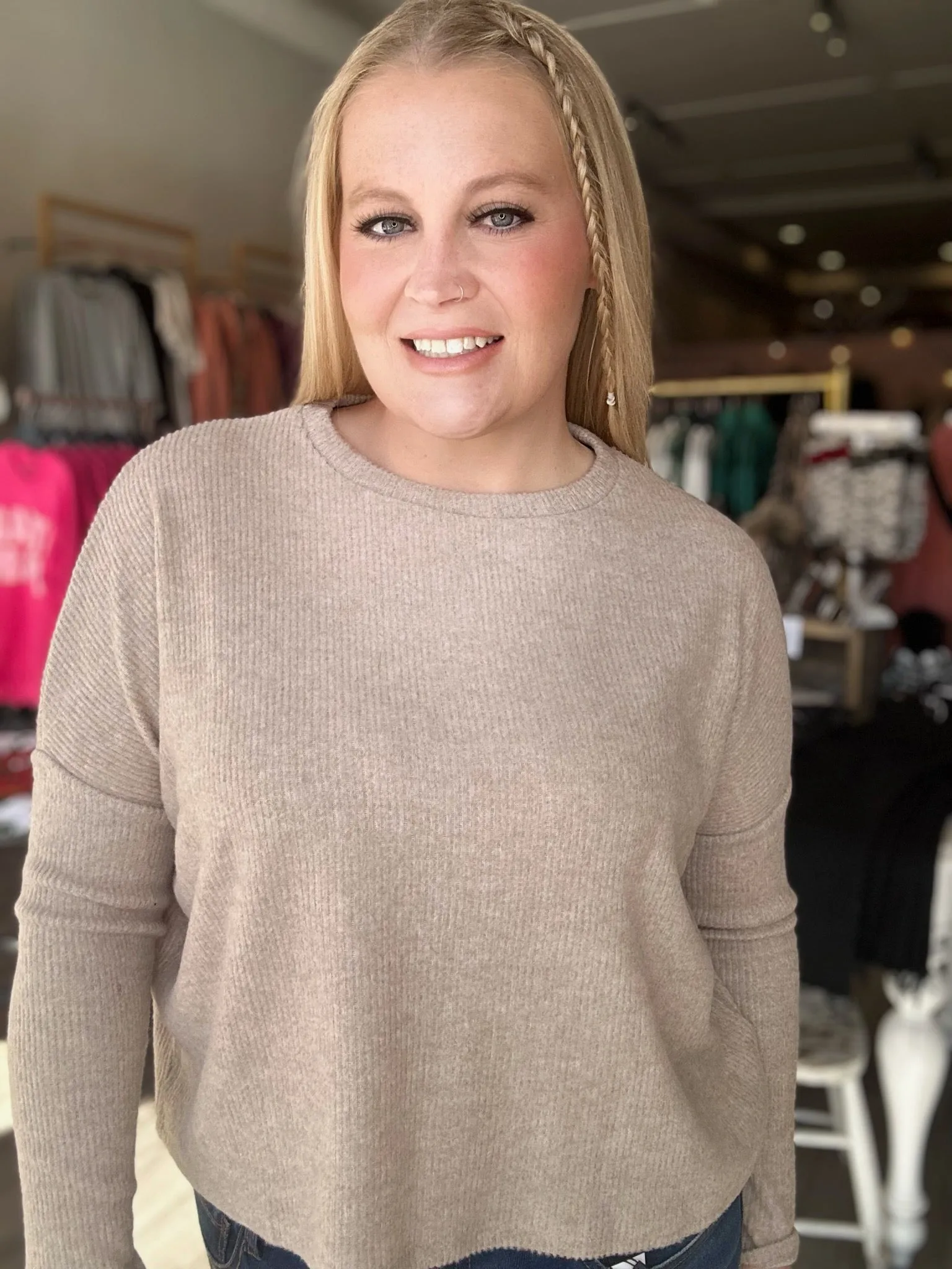 Beige Long Sleeve Dolman Sweater