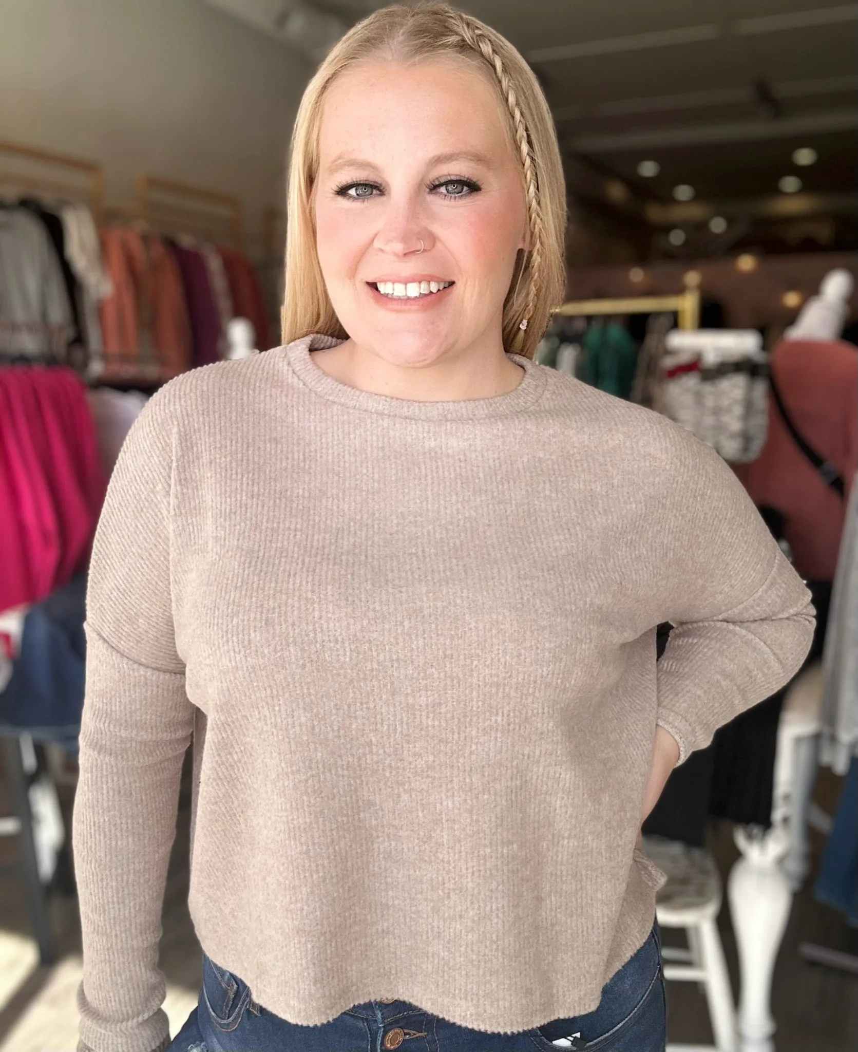 Beige Long Sleeve Dolman Sweater