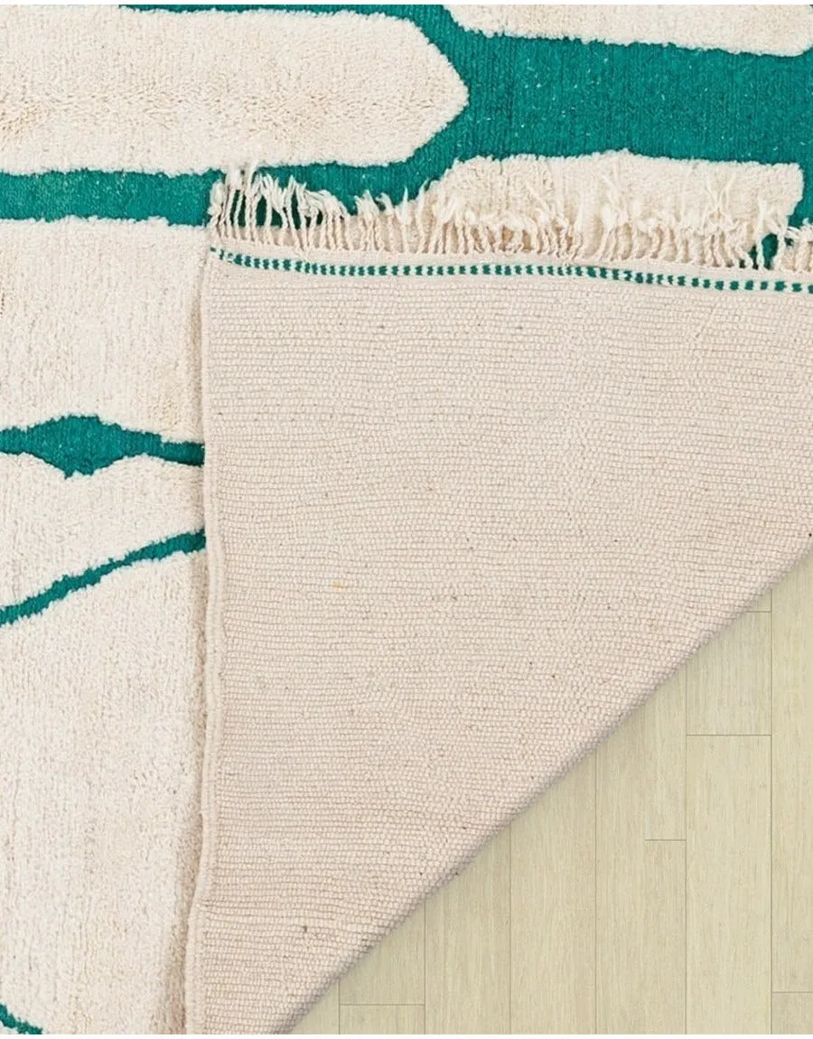 Beni Mrirt Moroccan Wool Cream and Green Rug