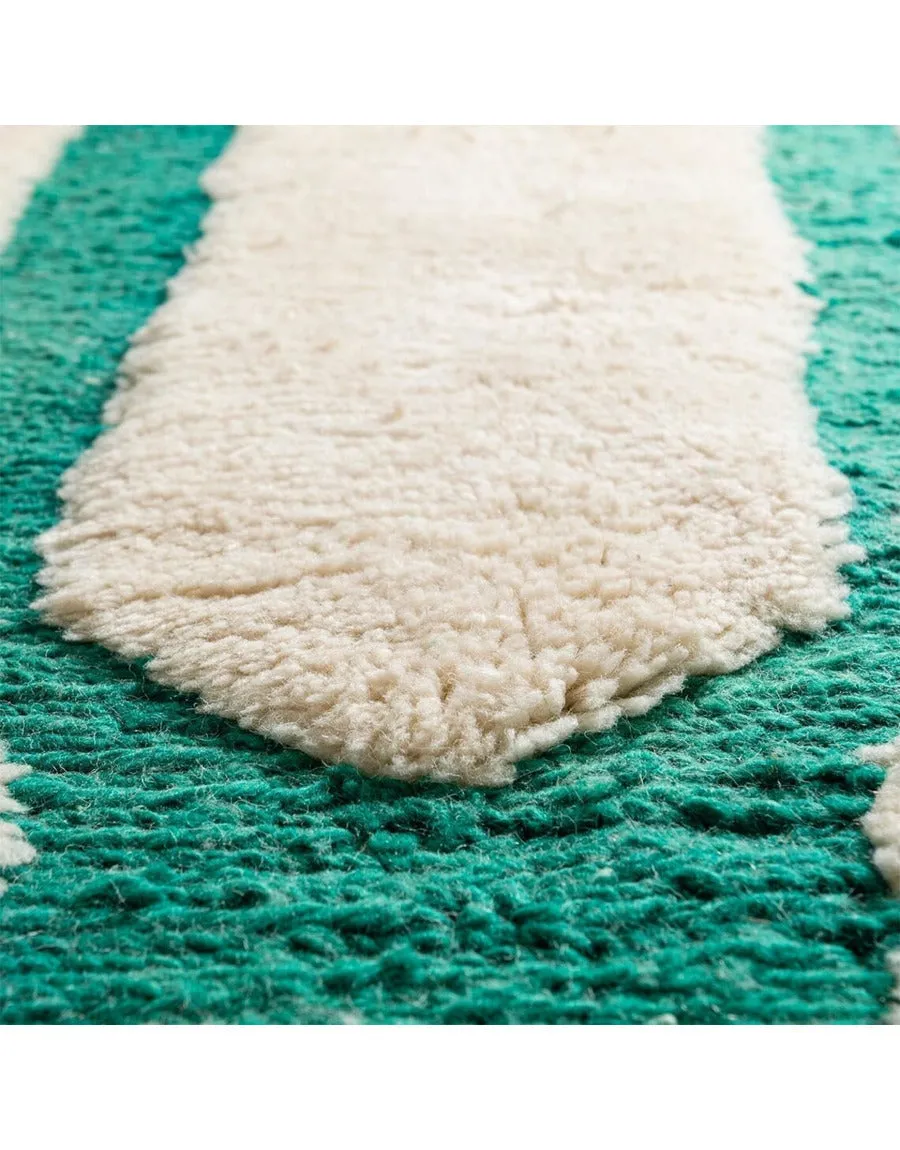 Beni Mrirt Moroccan Wool Cream and Green Rug