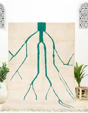 Beni Mrirt Moroccan Wool Cream and Green Rug