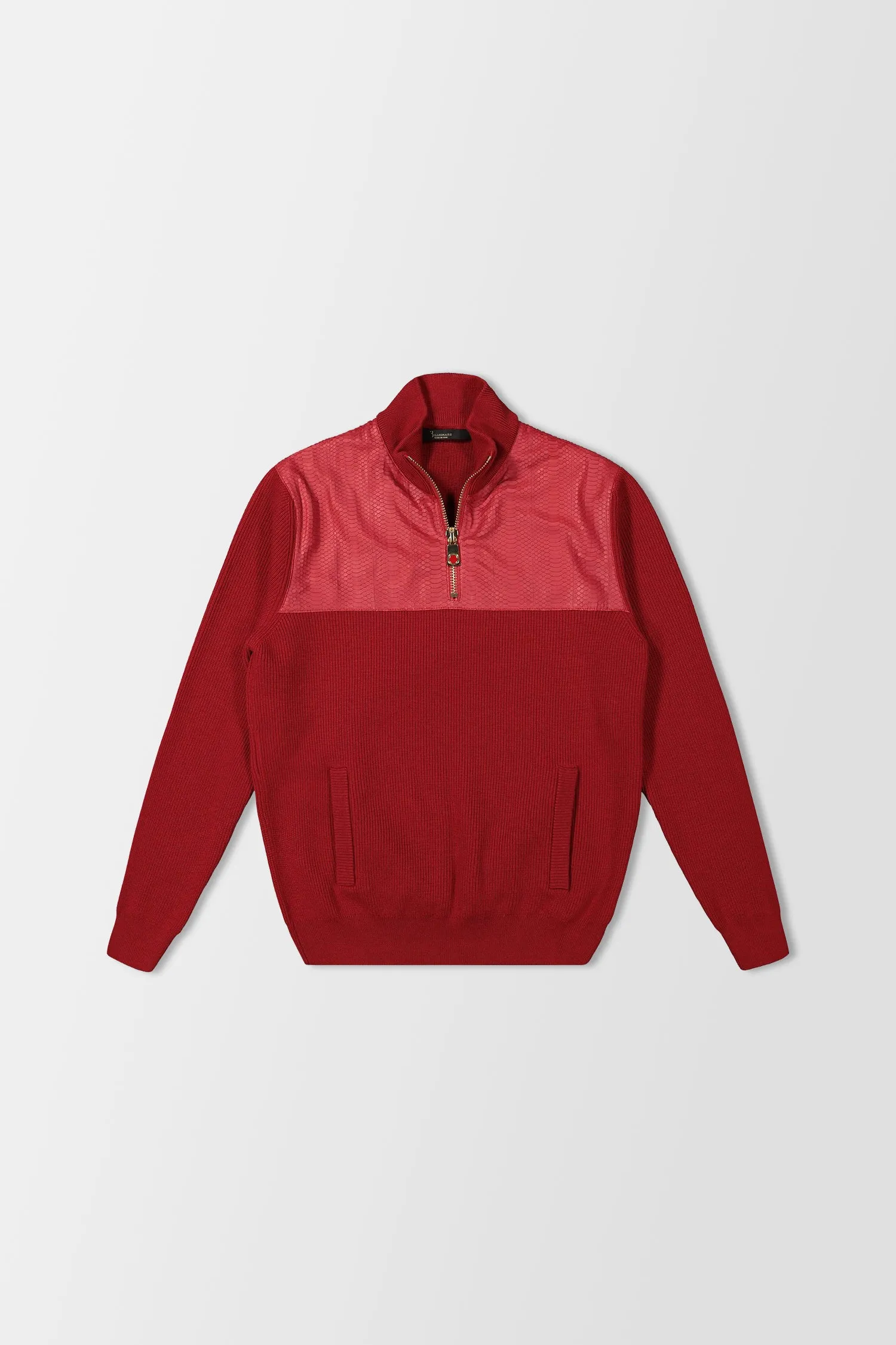 Billionaire Red Mock Zip Luxury Pullover