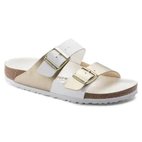 Birkenstock Women's Arizona Split Birko-Flor (White/Gold - Regular Fit)