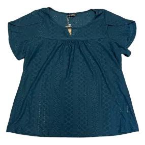 Bloomchic Blue/Green Eyelet Keyhole Short Sleeve Shirt Size 10