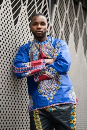 Blue Dashiki African Print Shirt