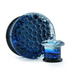 Blue Honeycomb Glass Double Flare Plugs