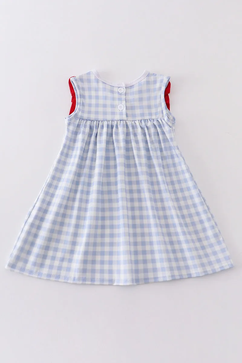 Blue plaid baseball embroidery dress