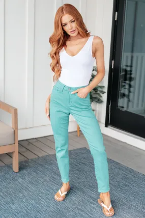 Bridgette High Rise Garment Dyed Slim Jeans in Aquamarine*