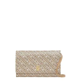 Burberry Hazelmere Logo Print Wallet Beige Leather Shoulder Bag