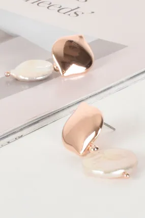 Button Top Pearl Drop Earrings | Rosegold