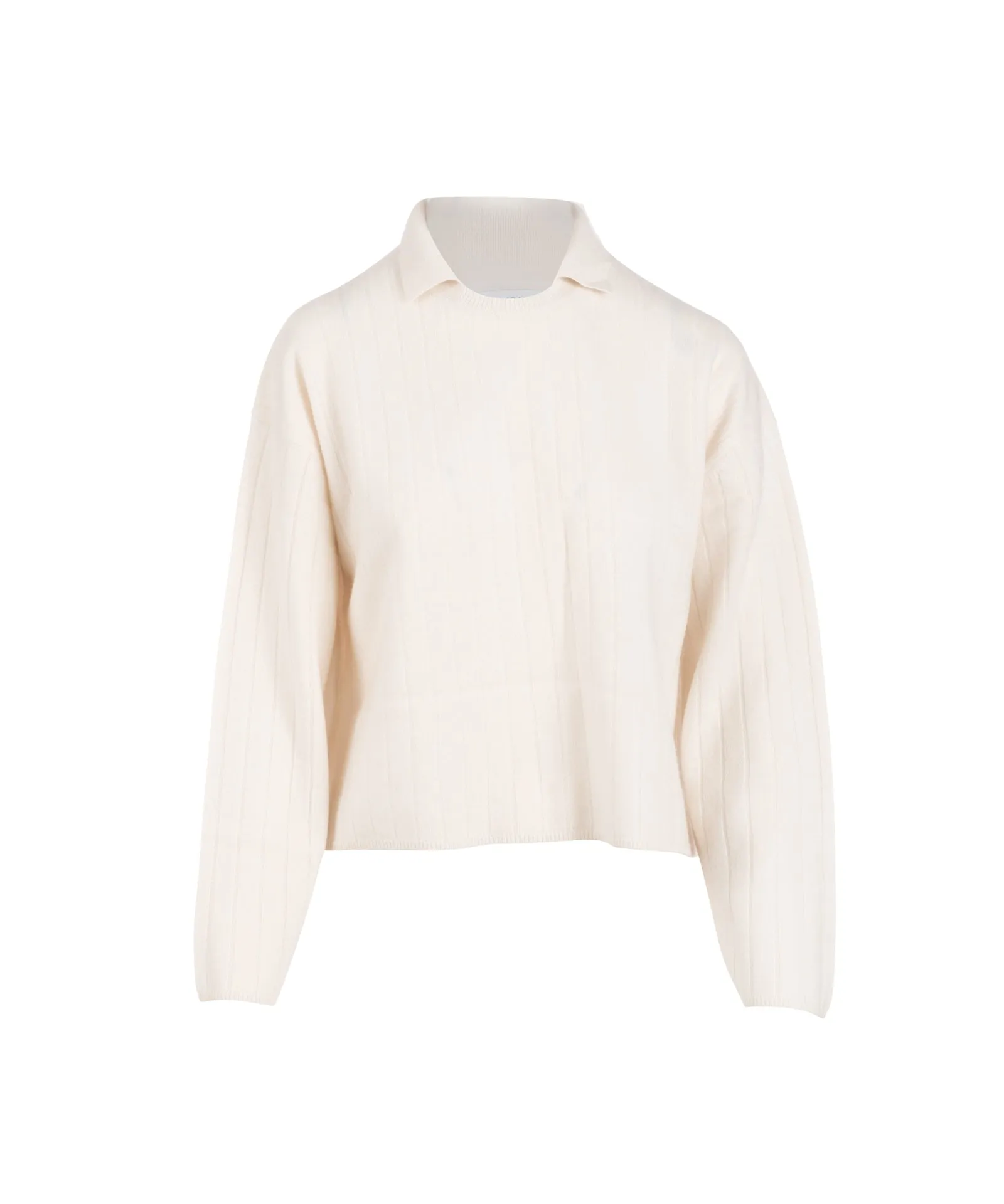 Cashmere Ribbed Collared Crewneck Sweater