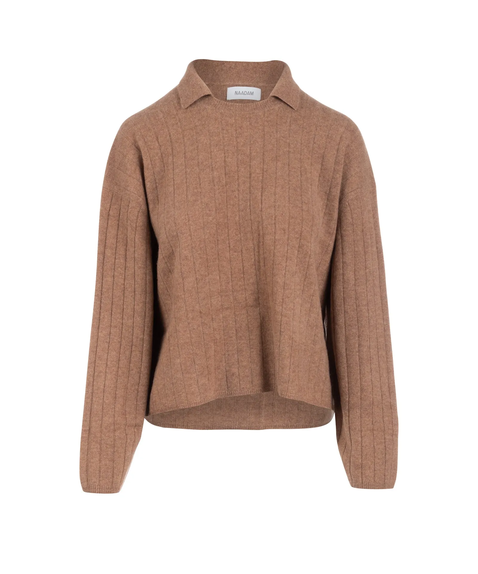 Cashmere Ribbed Collared Crewneck Sweater