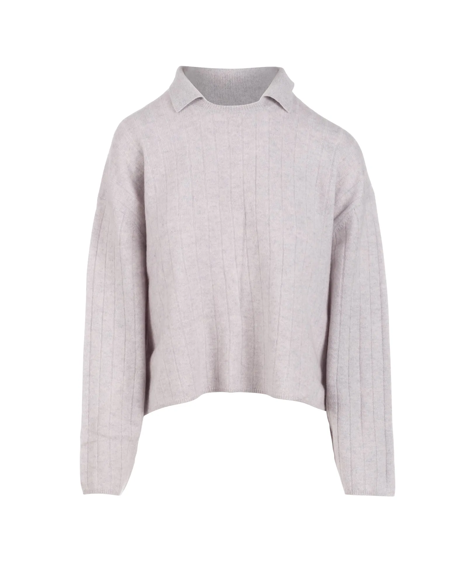 Cashmere Ribbed Collared Crewneck Sweater