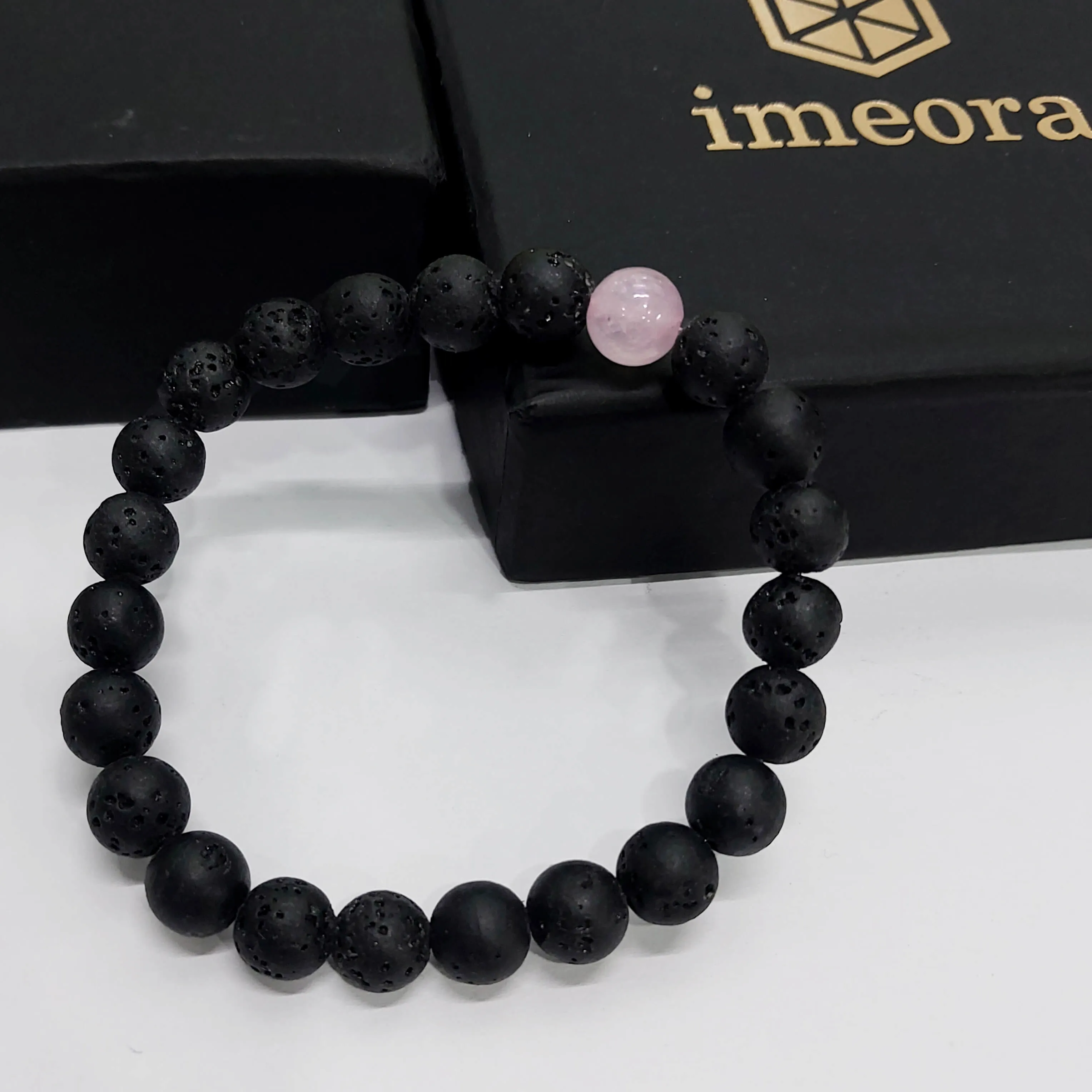 Certified Lava Natural Stone 8mm Bracelet With Rose Quartz