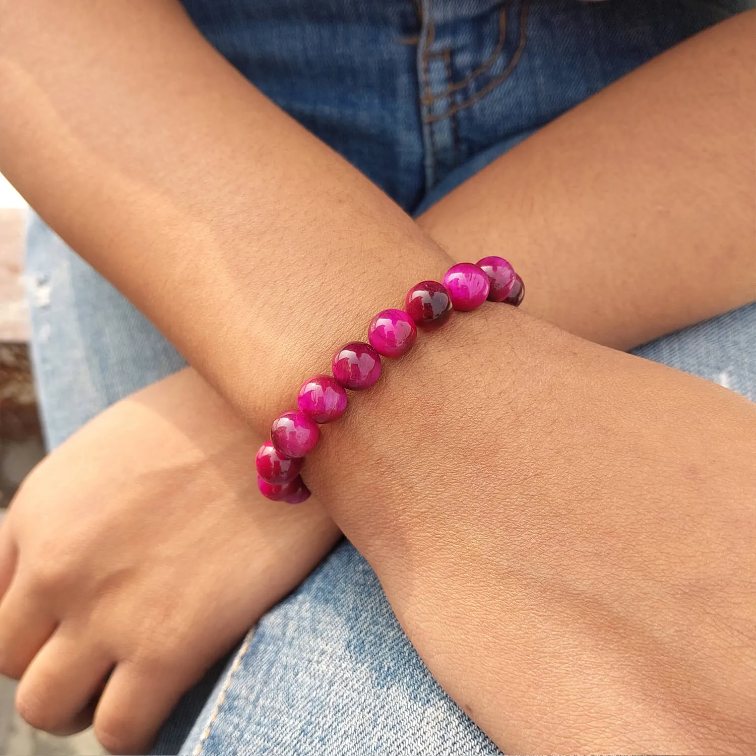 Certified Pink Tiger Eye 8mm Natural Stone Bracelet