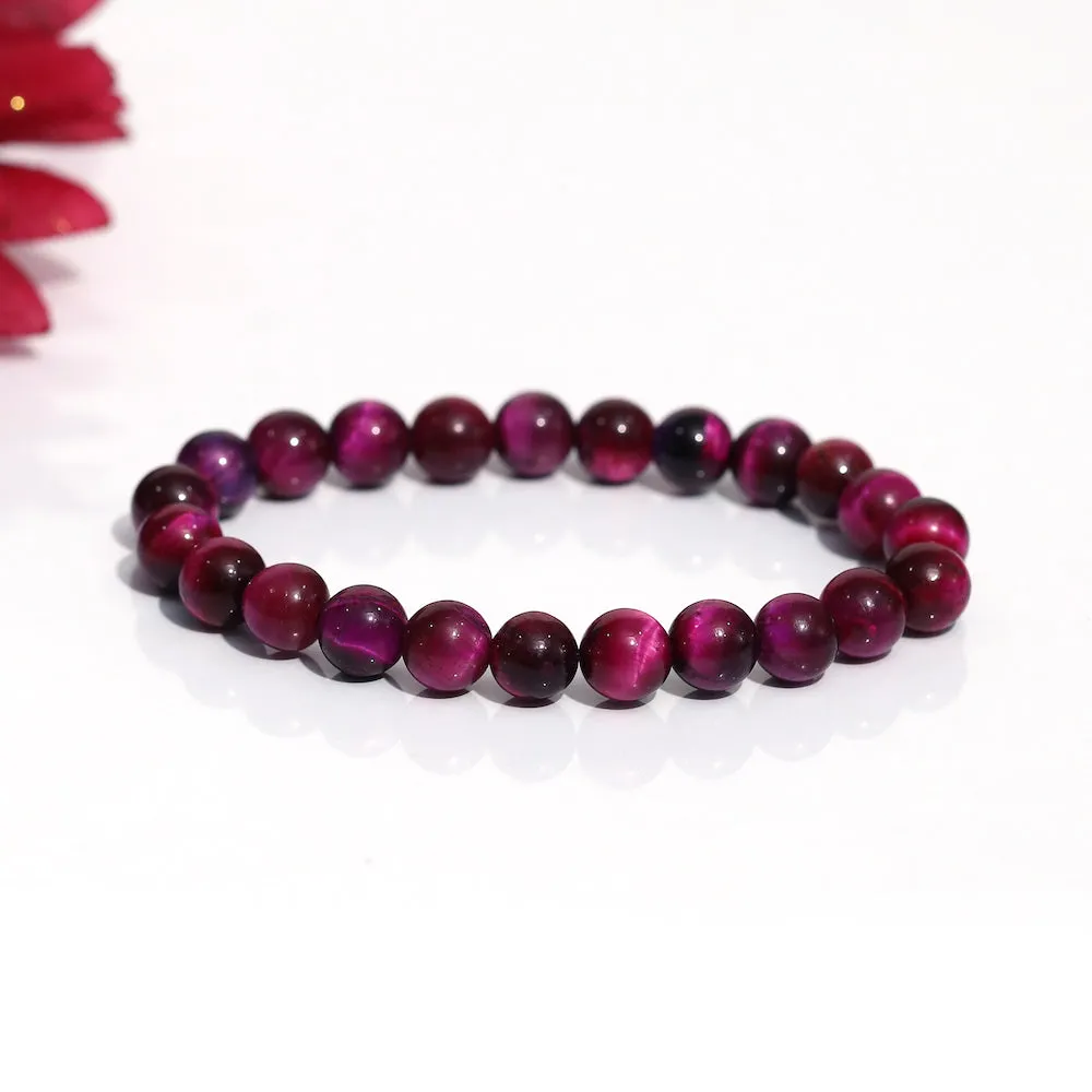 Certified Pink Tiger Eye 8mm Natural Stone Bracelet