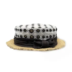 CHANEL - Woven Straw Ribbon CC Embroidered Spring Summer Boater Hat - Size M