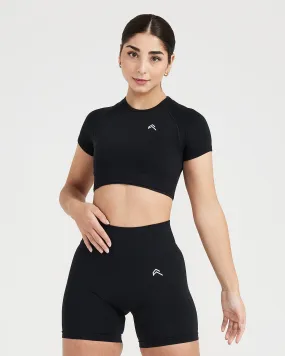 Classic Seamless 2.0 Short Sleeve Crop Top | Black Marl