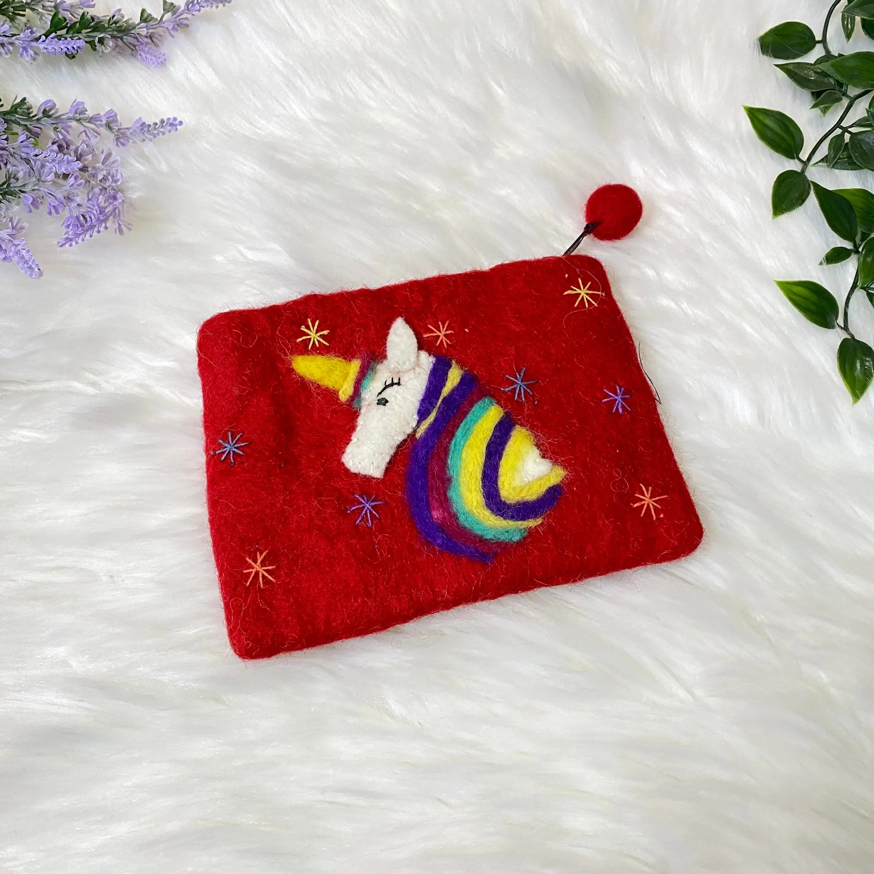 Colorful Unicorn Designed Felt Purse