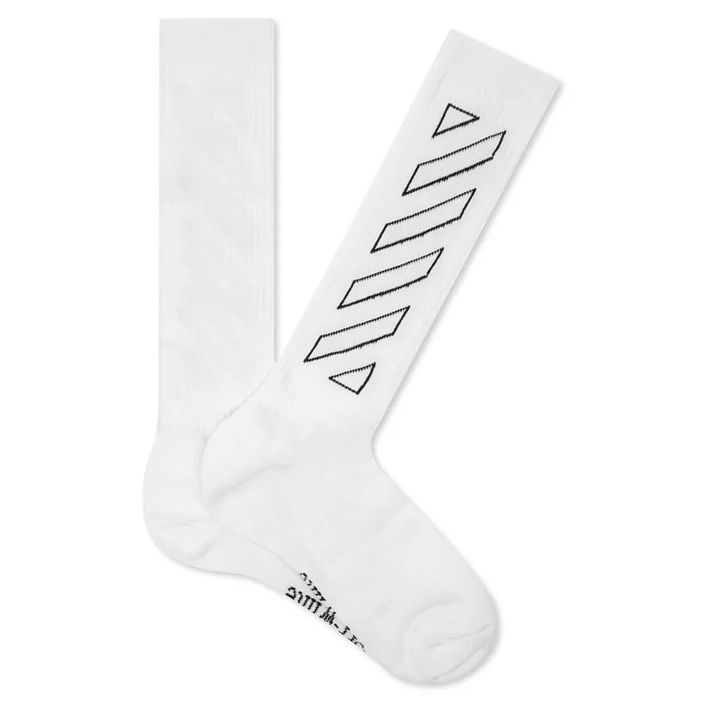 Diag Outline Mid Length Socks - White/Black