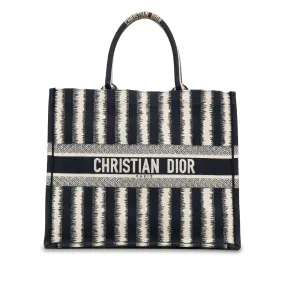 Dior Book Tote Large Blue Striped Canvas