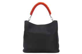 FENDI BALLERINA ANNA BUCKET BAG (SBT216-NDU-139P-2516) LARGE BLACK LEATHER SILVER HARDWARE N0 DUST COVER