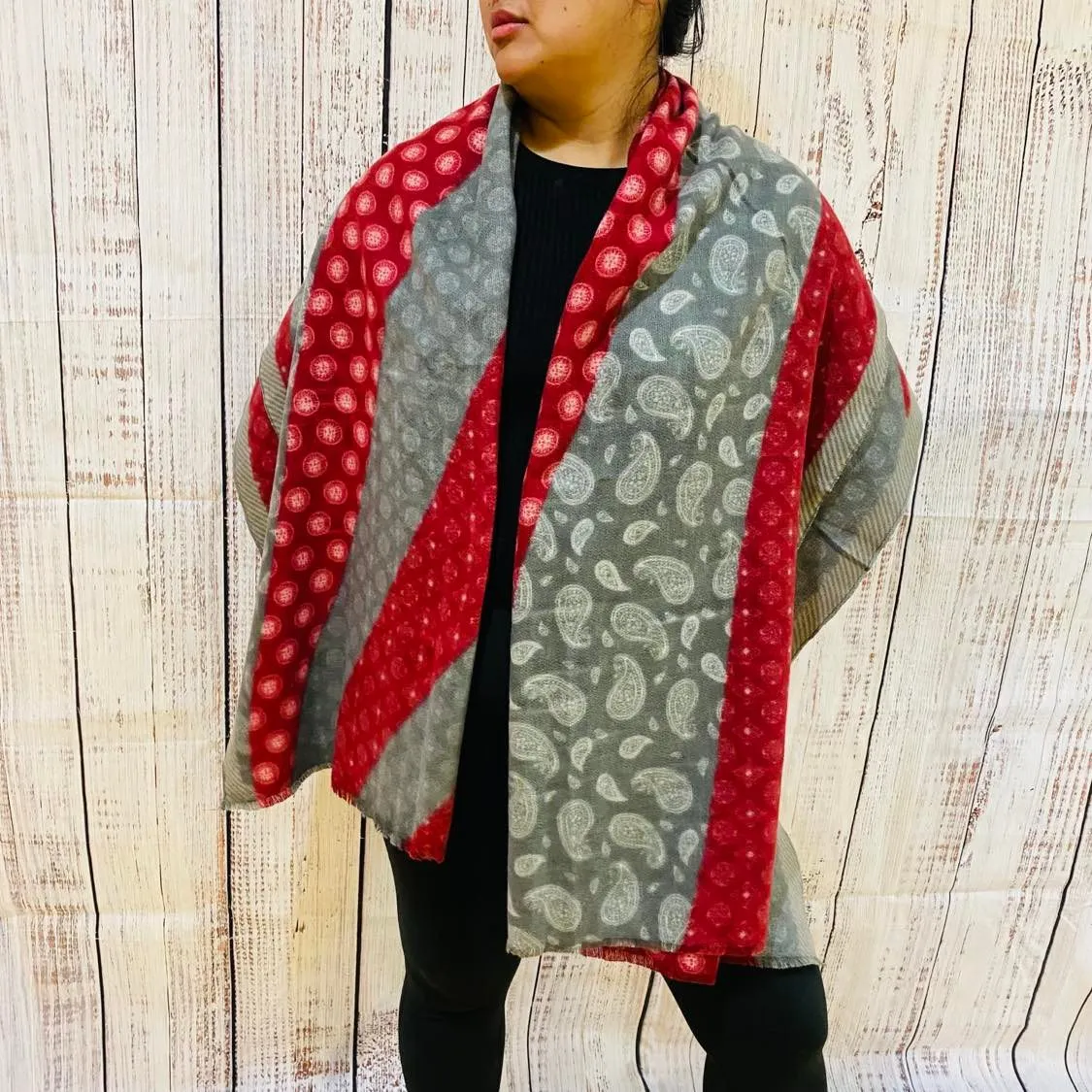 Hand Knit Paisley Print Winter Oversized  Scarfs