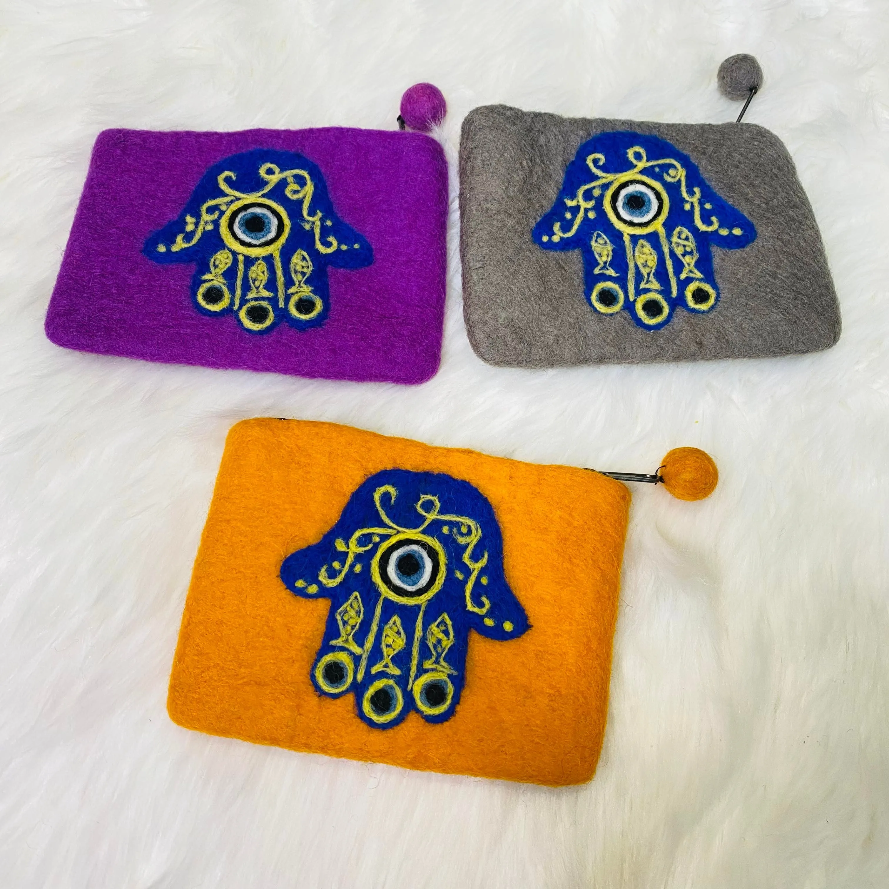 Handmade Felt Purse with Hamsa Hand Theme