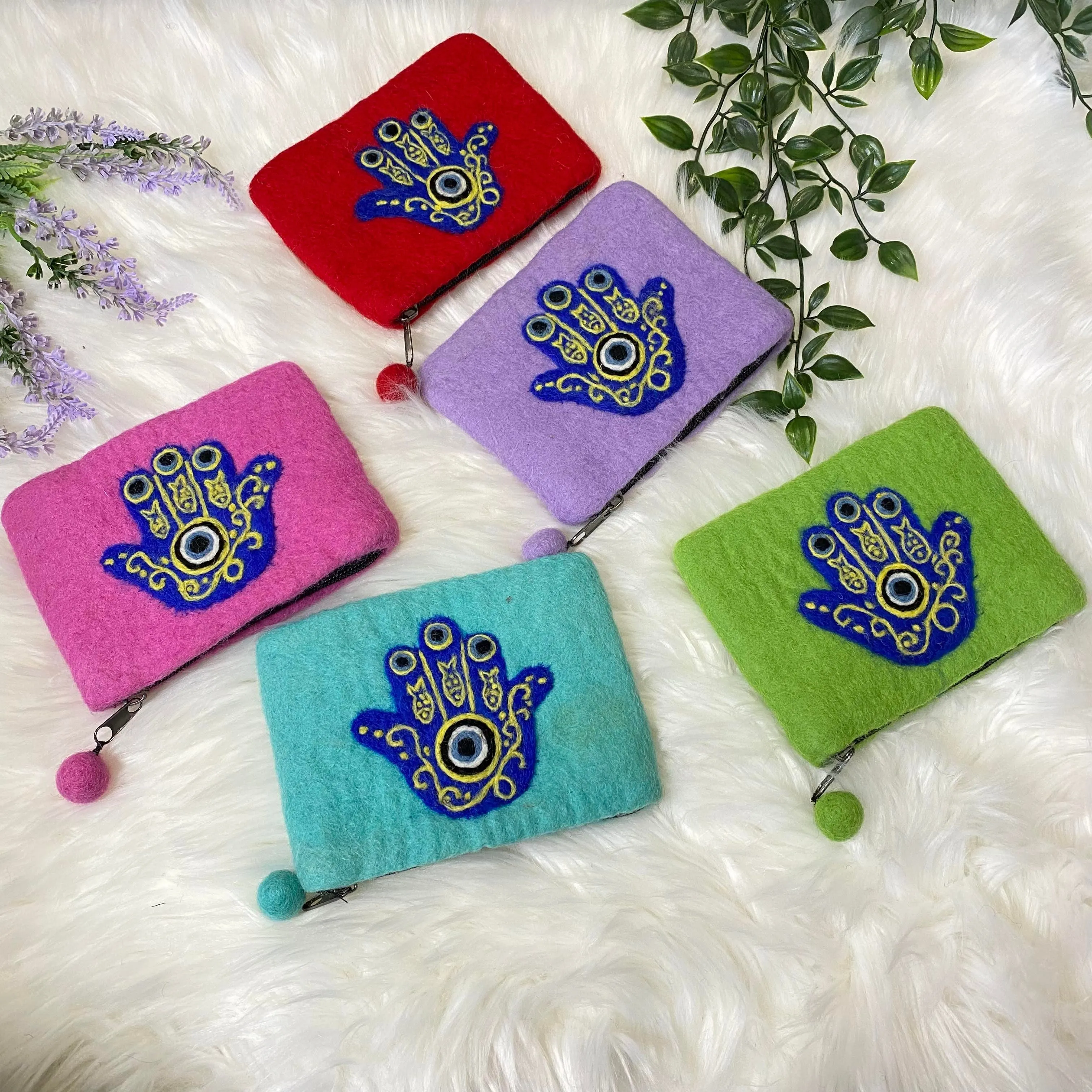 Handmade Felt Purse with Hamsa Hand Theme