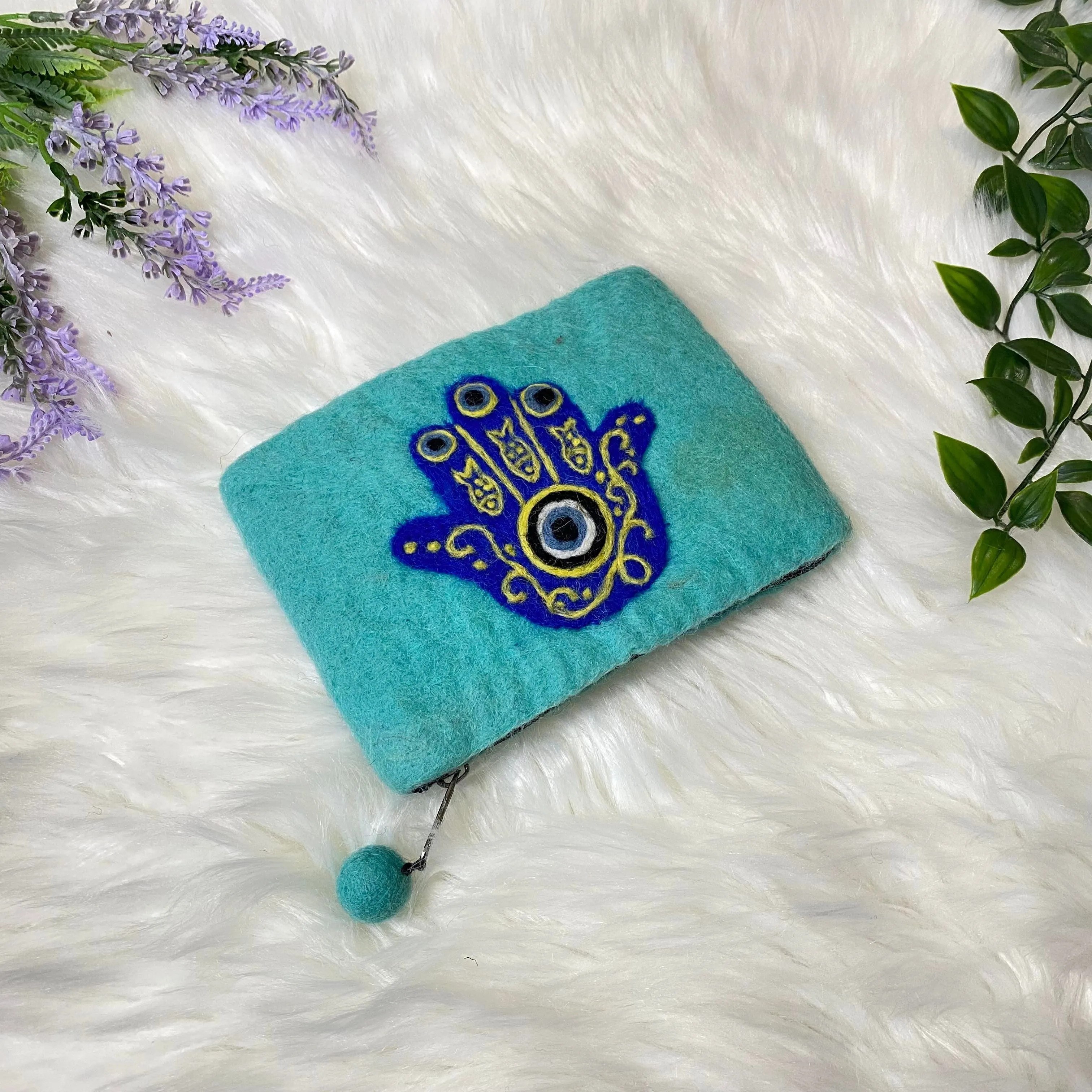 Handmade Felt Purse with Hamsa Hand Theme