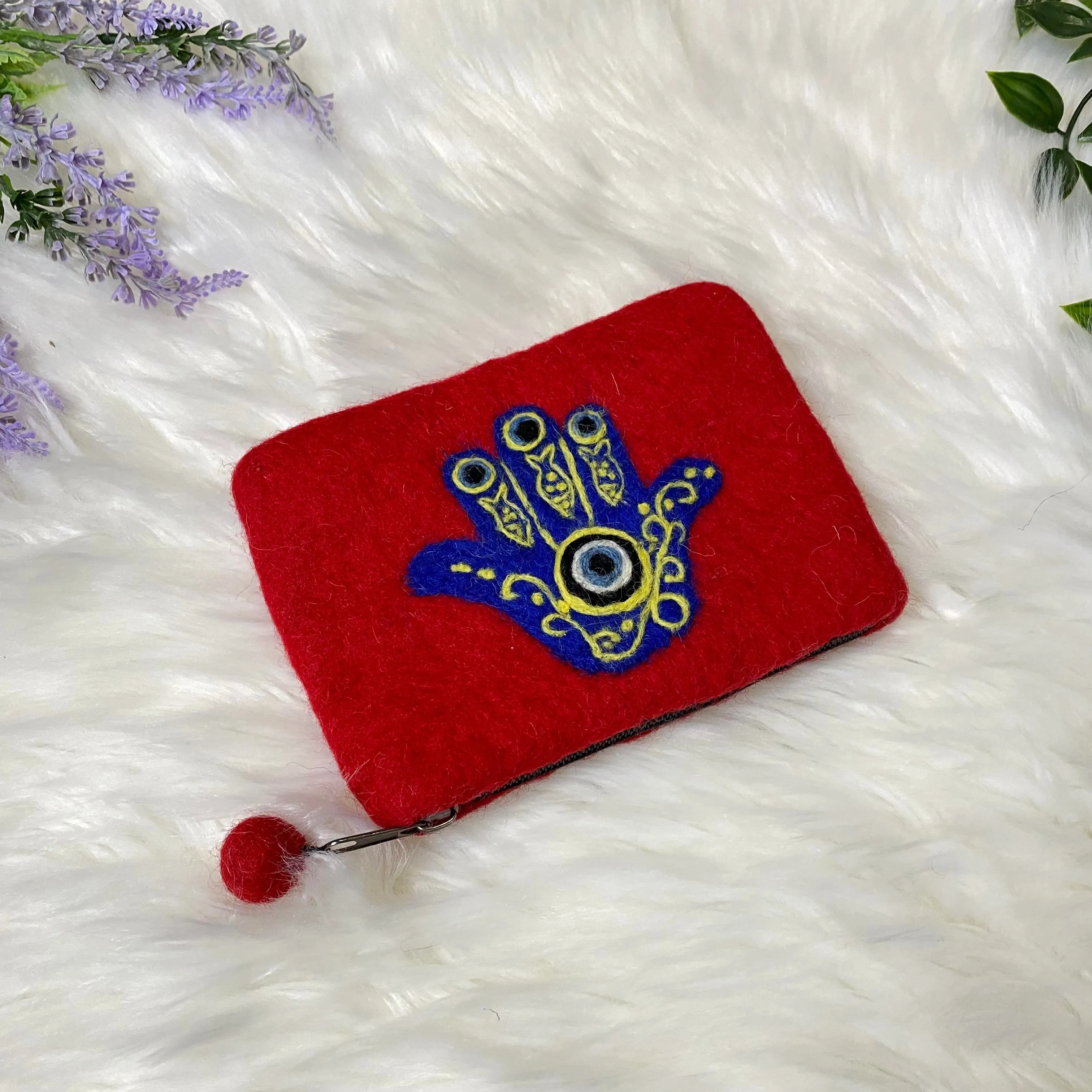 Handmade Felt Purse with Hamsa Hand Theme