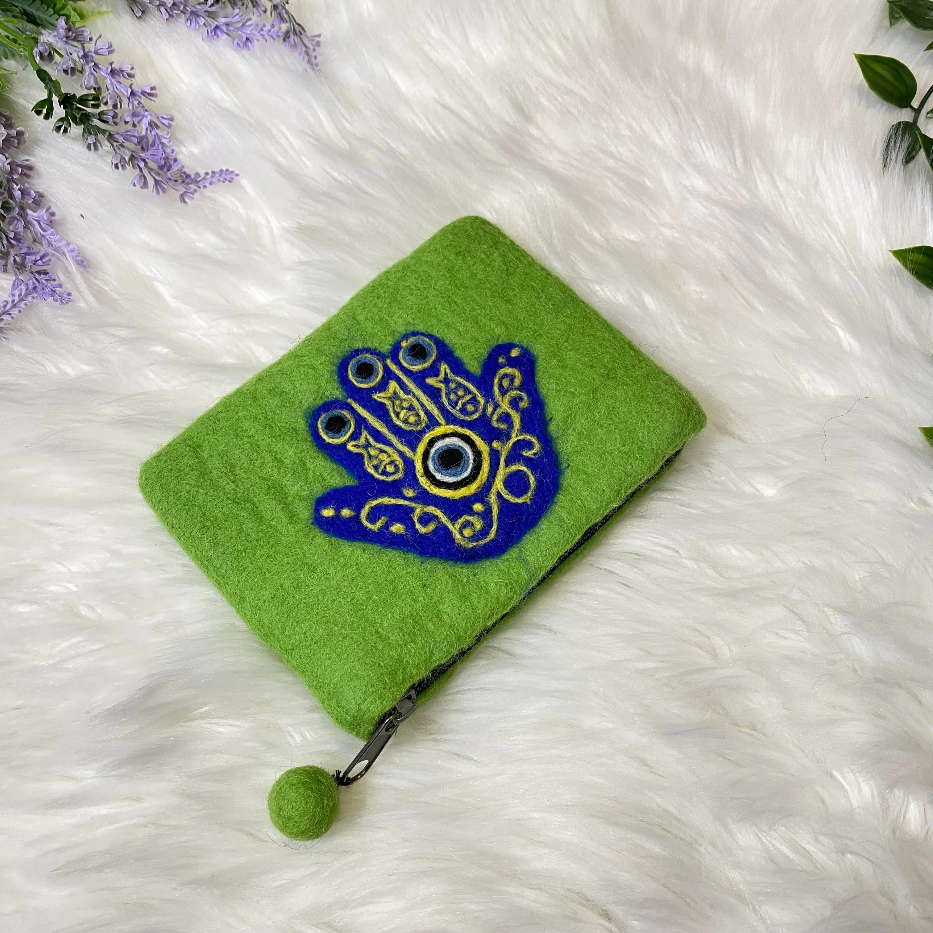 Handmade Felt Purse with Hamsa Hand Theme