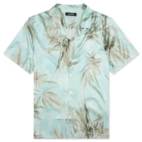 Hemp Leaves Silk S/S Button Down - Hemp Print