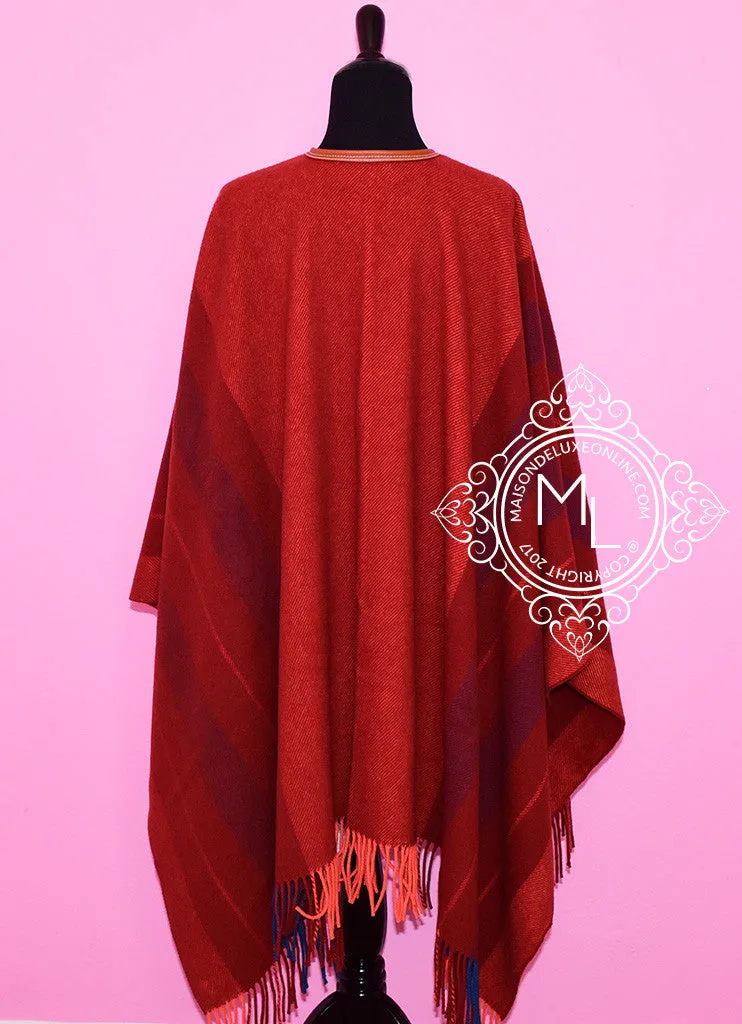 Hermes Cashmere Wool Red Rocabar Bivouac Poncho Cape