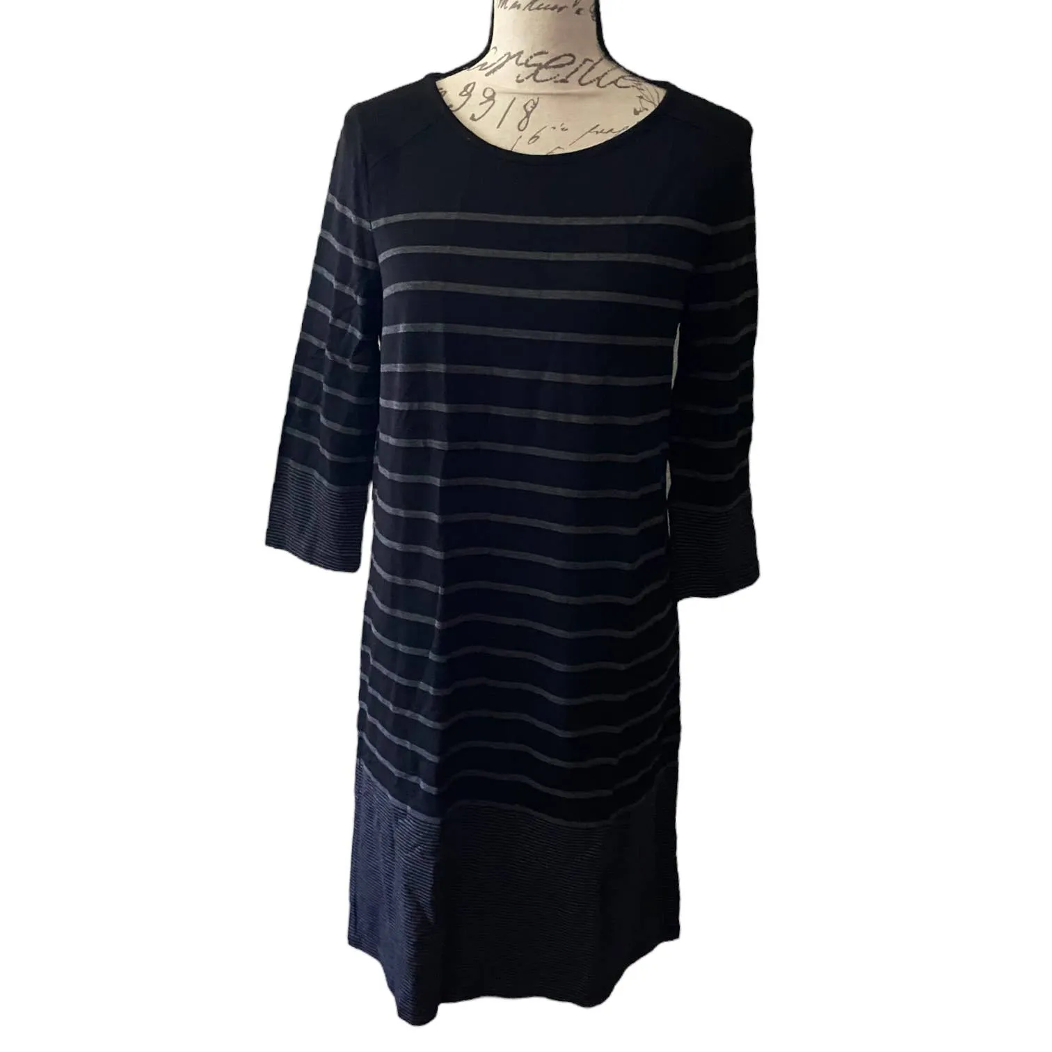 Hilary Radley Black Gray Striped Dress Size Medium