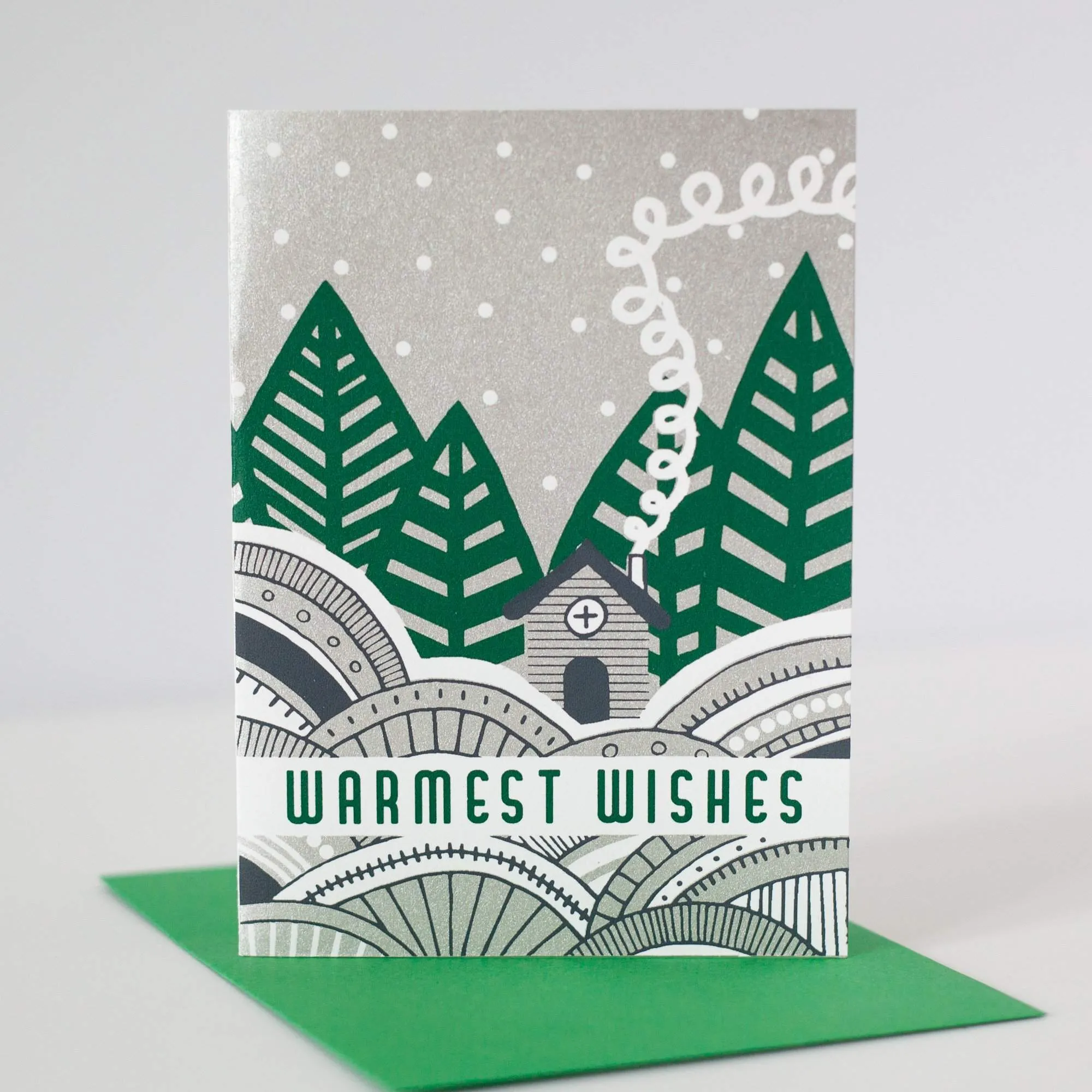 holiday card, warmest wishes, winter house scene greeting card