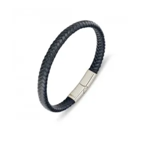 Mens leather stainless steel bracelet Brown Black weave