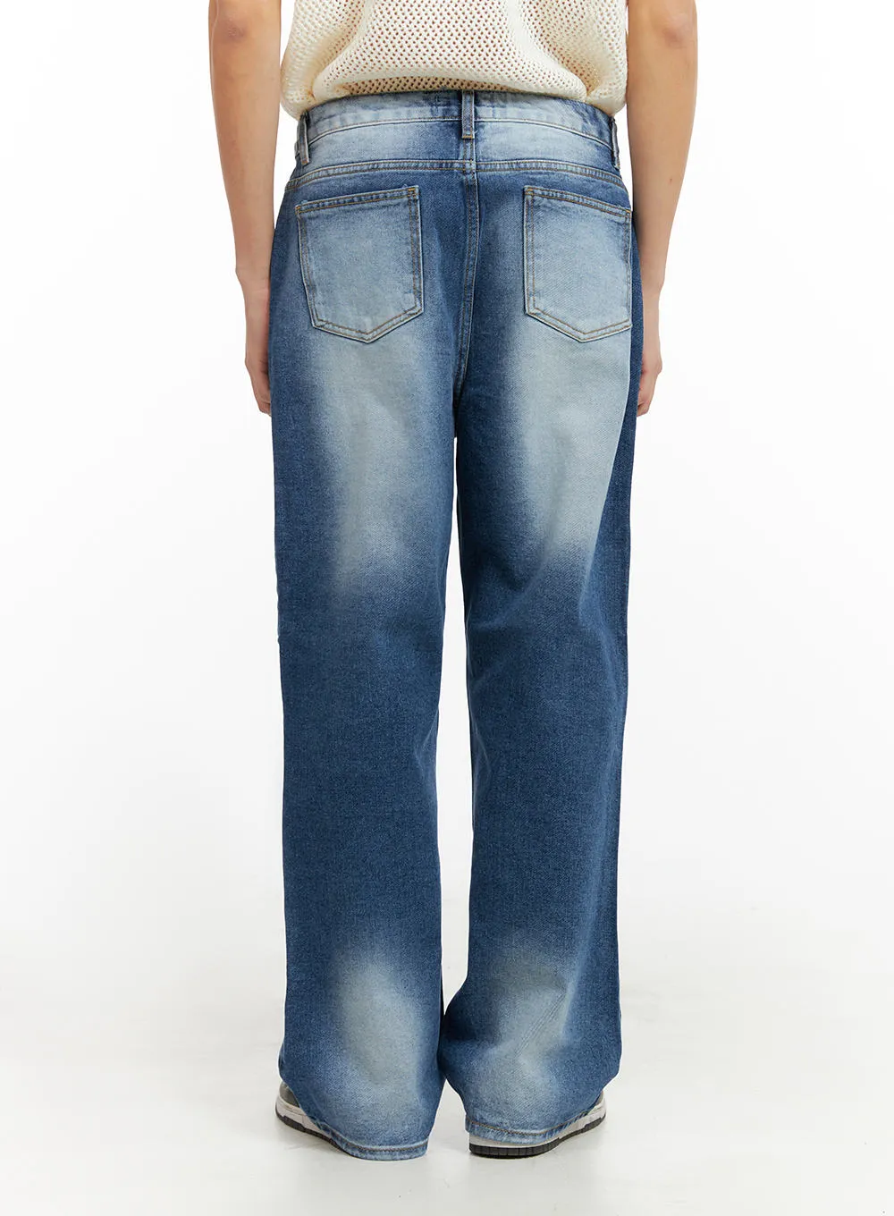 Men's Washed Wide Leg Jeans IA402