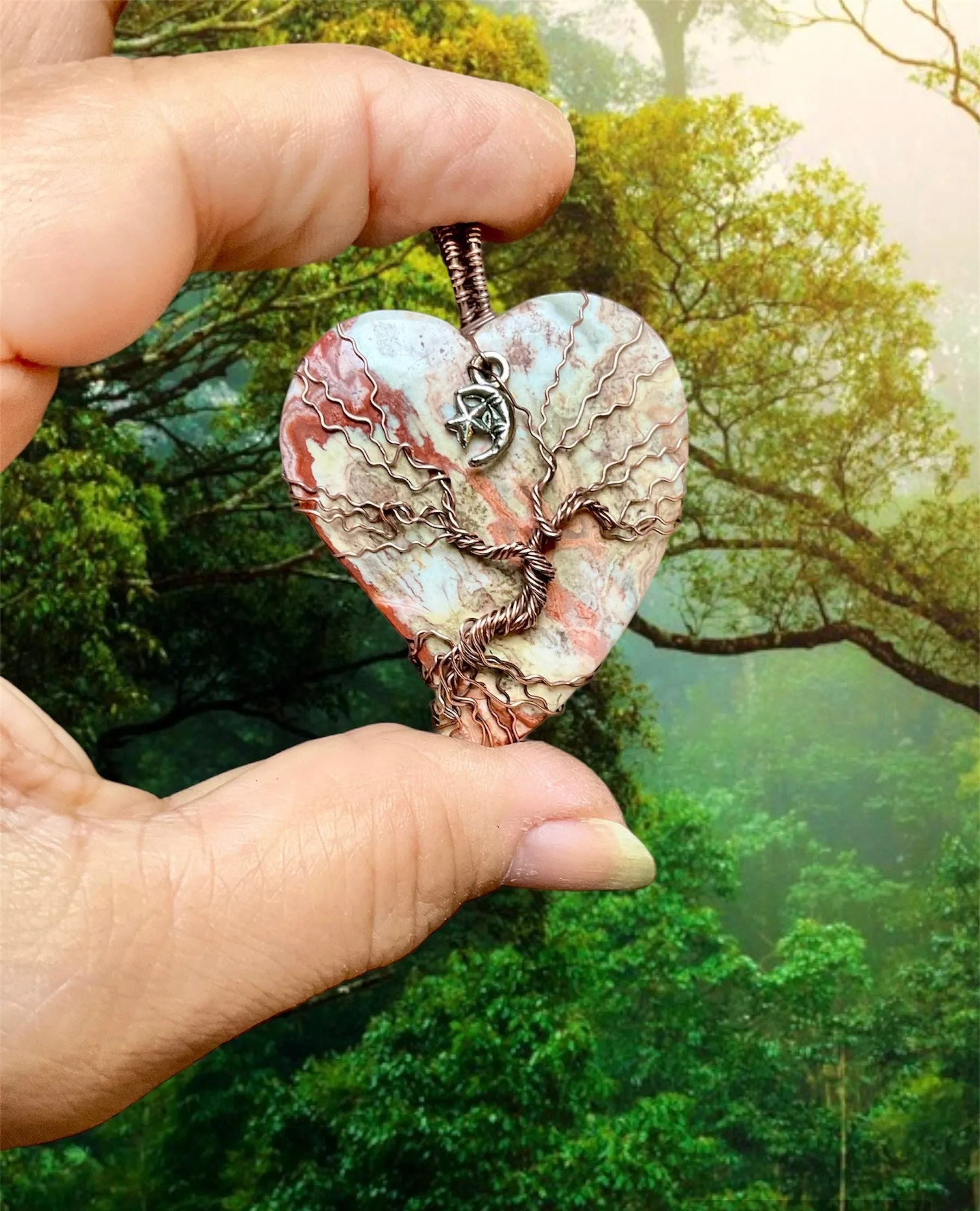 Mexican Lace Agate Tree of Life Pendant