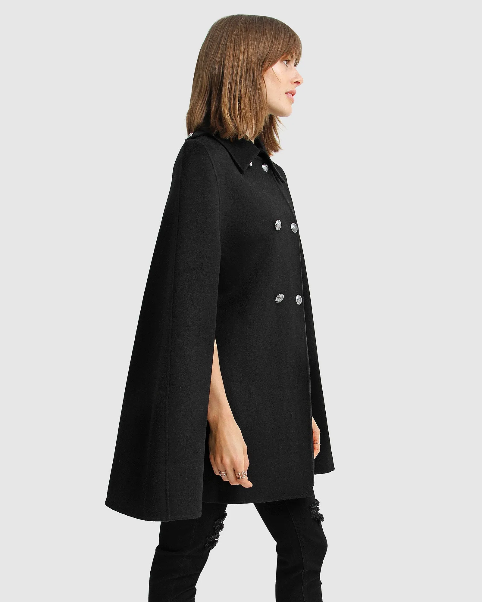 On My Mind Wool Blend Cape - Black